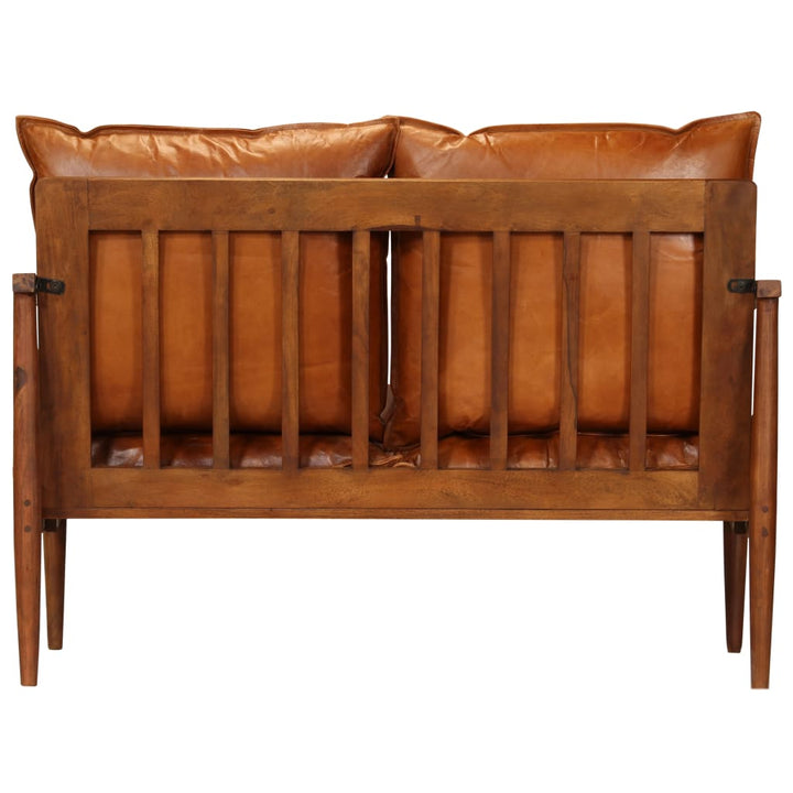Set Canapea, 3 Piese, Maro, Piele Naturală/Lemn Masiv Acacia