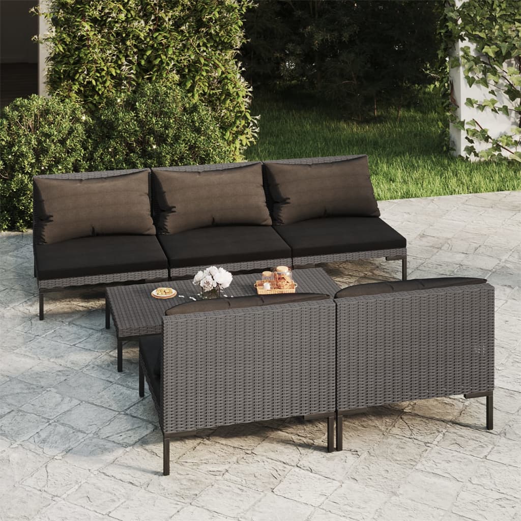 Set Mobilier De Grădină Cu Perne, 5 Piese, Gri Închis Poliratan
