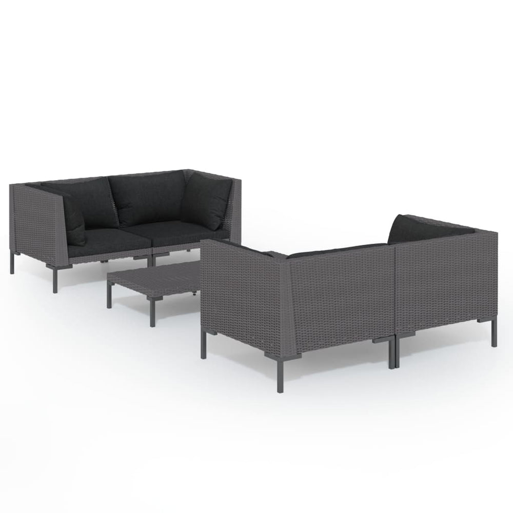 Set Mobilier De Grădină Cu Perne, 5 Piese, Gri Închis Poliratan