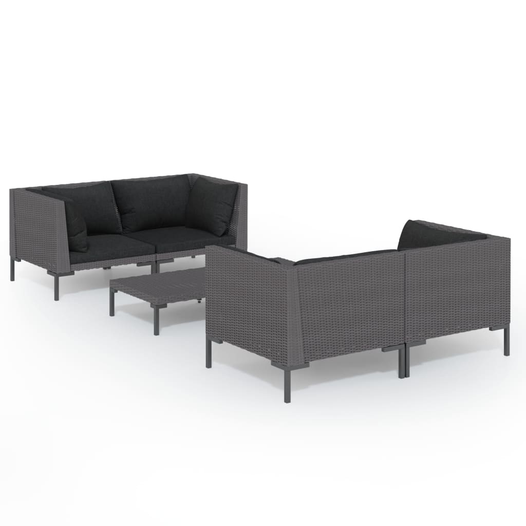 Set Mobilier De Grădină Cu Perne, 5 Piese, Gri Închis Poliratan