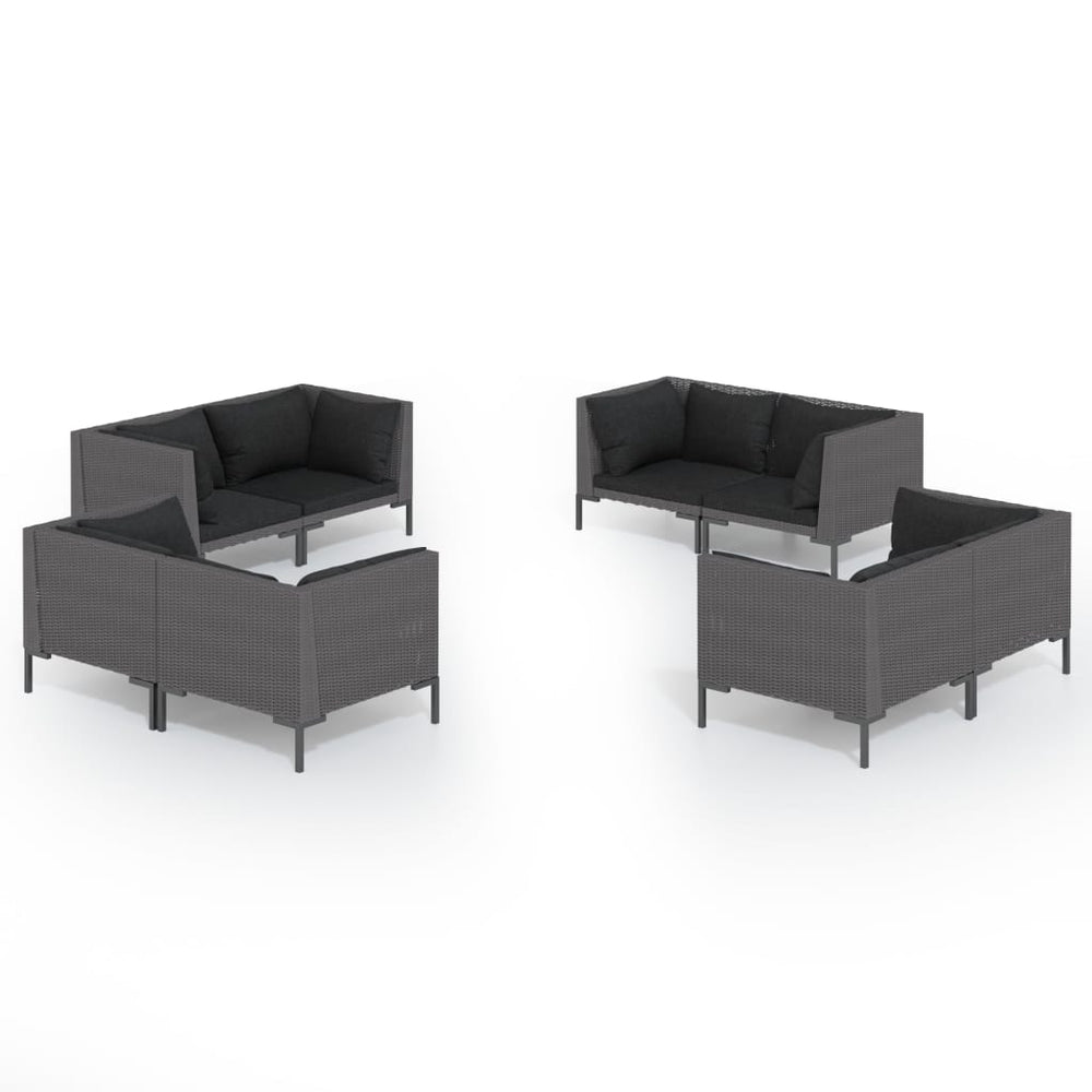 Set Mobilier De Grădină Cu Perne, 8 Piese, Gri Închis Poliratan