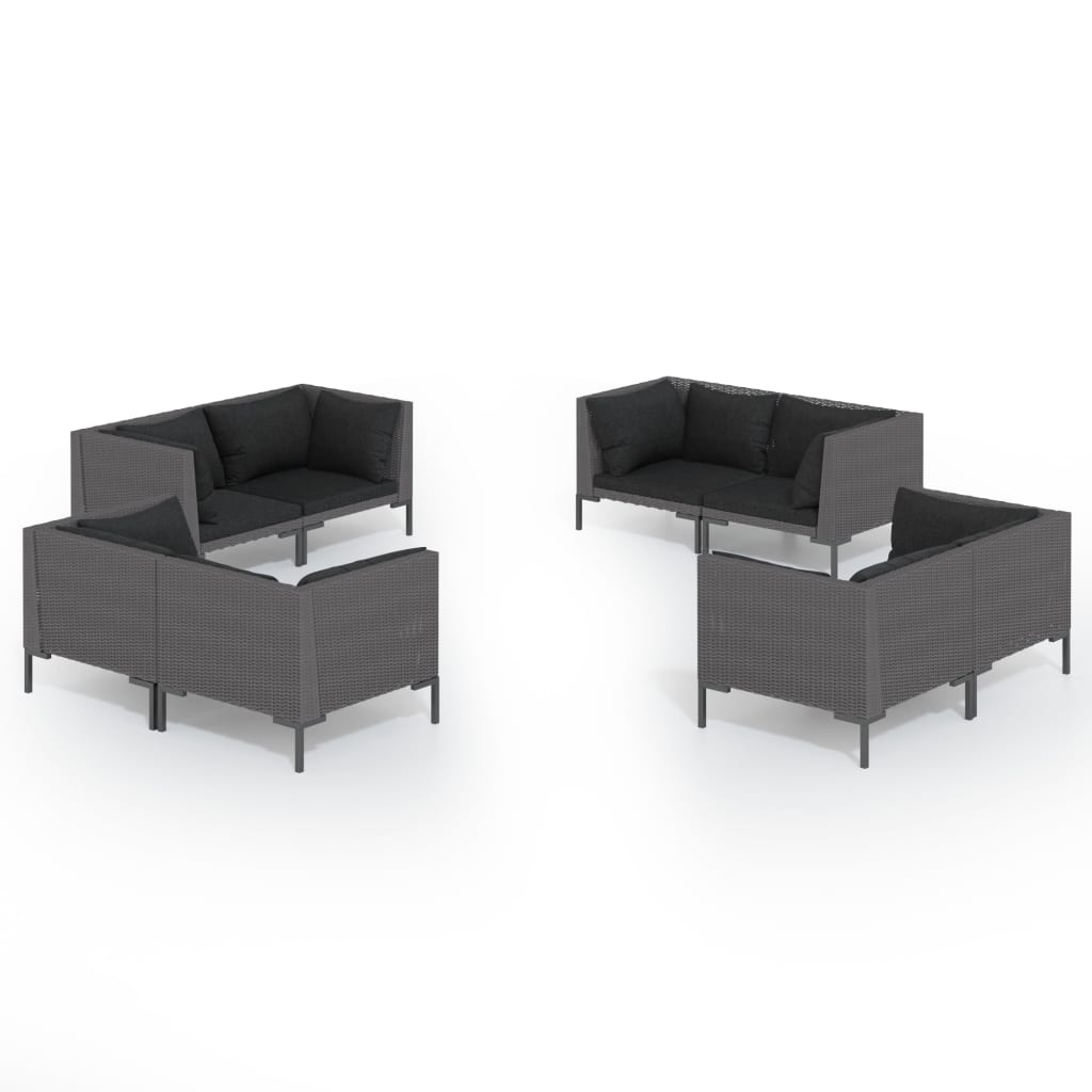 Set Mobilier De Grădină Cu Perne, 8 Piese, Gri Închis Poliratan