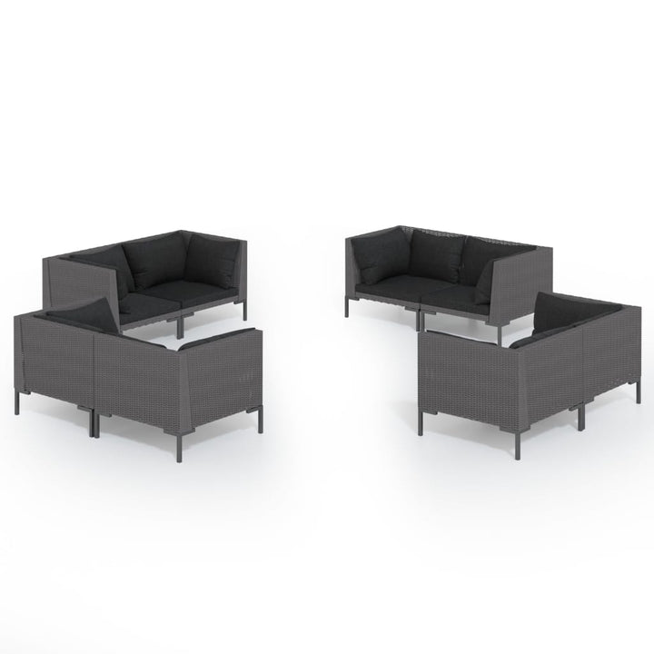 Set Mobilier De Grădină Cu Perne, 8 Piese, Gri Închis Poliratan
