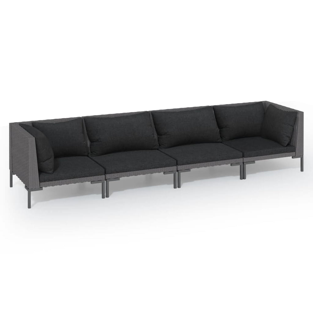 Set Mobilier De Grădină Cu Perne, 4 Piese, Gri Închis Poliratan