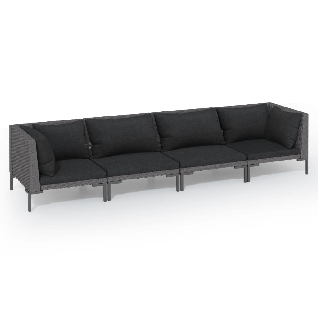 Set Mobilier De Grădină Cu Perne, 4 Piese, Gri Închis Poliratan
