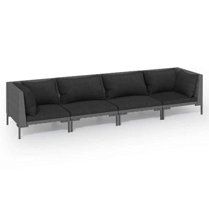 Set Mobilier De Grădină Cu Perne, 4 Piese, Gri Închis Poliratan