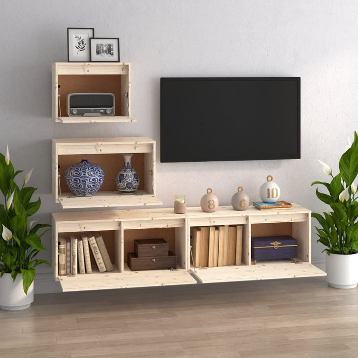 Comode Tv, 4 Buc., Lemn Masiv De Pin