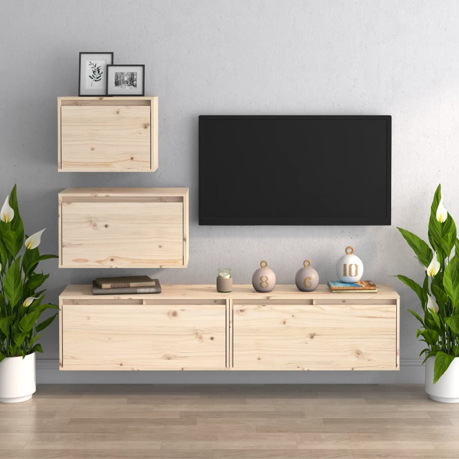 Comode Tv, 4 Buc., Lemn Masiv De Pin