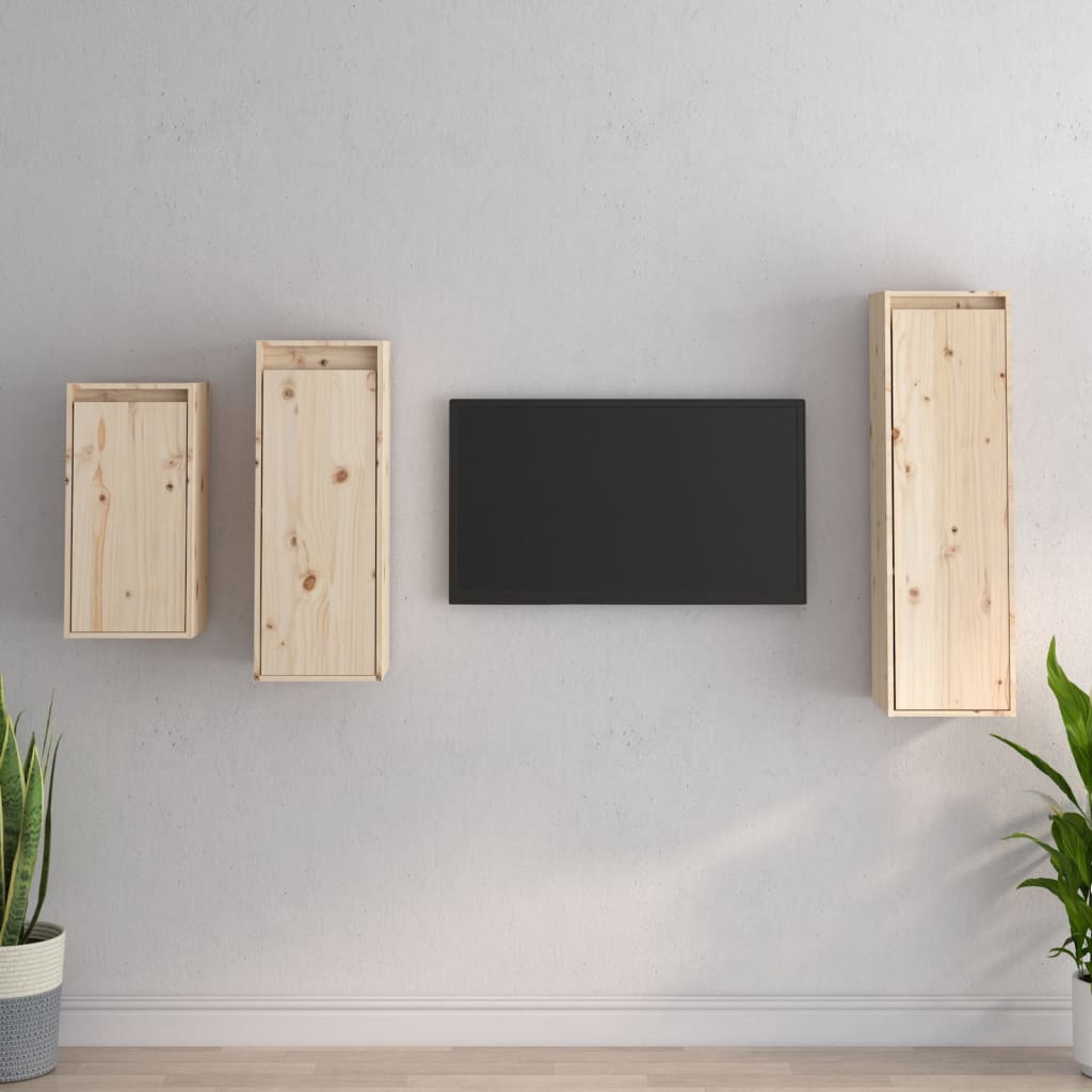 Comode Tv, 3 Buc., Lemn Masiv De Pin