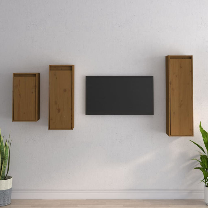 Comode Tv, 3 Buc., Lemn Masiv De Pin