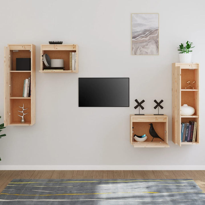 Comode Tv, 4 Buc., Lemn Masiv De Pin