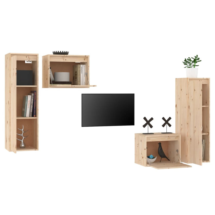 Comode Tv, 4 Buc., Lemn Masiv De Pin