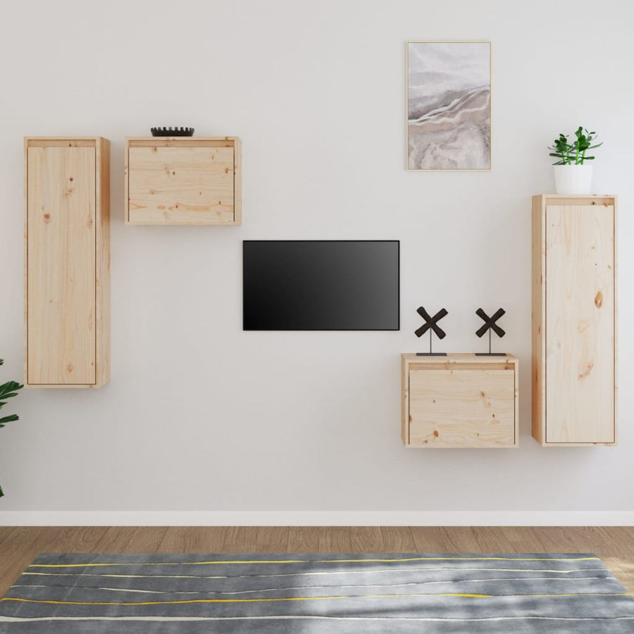Comode Tv, 4 Buc., Lemn Masiv De Pin
