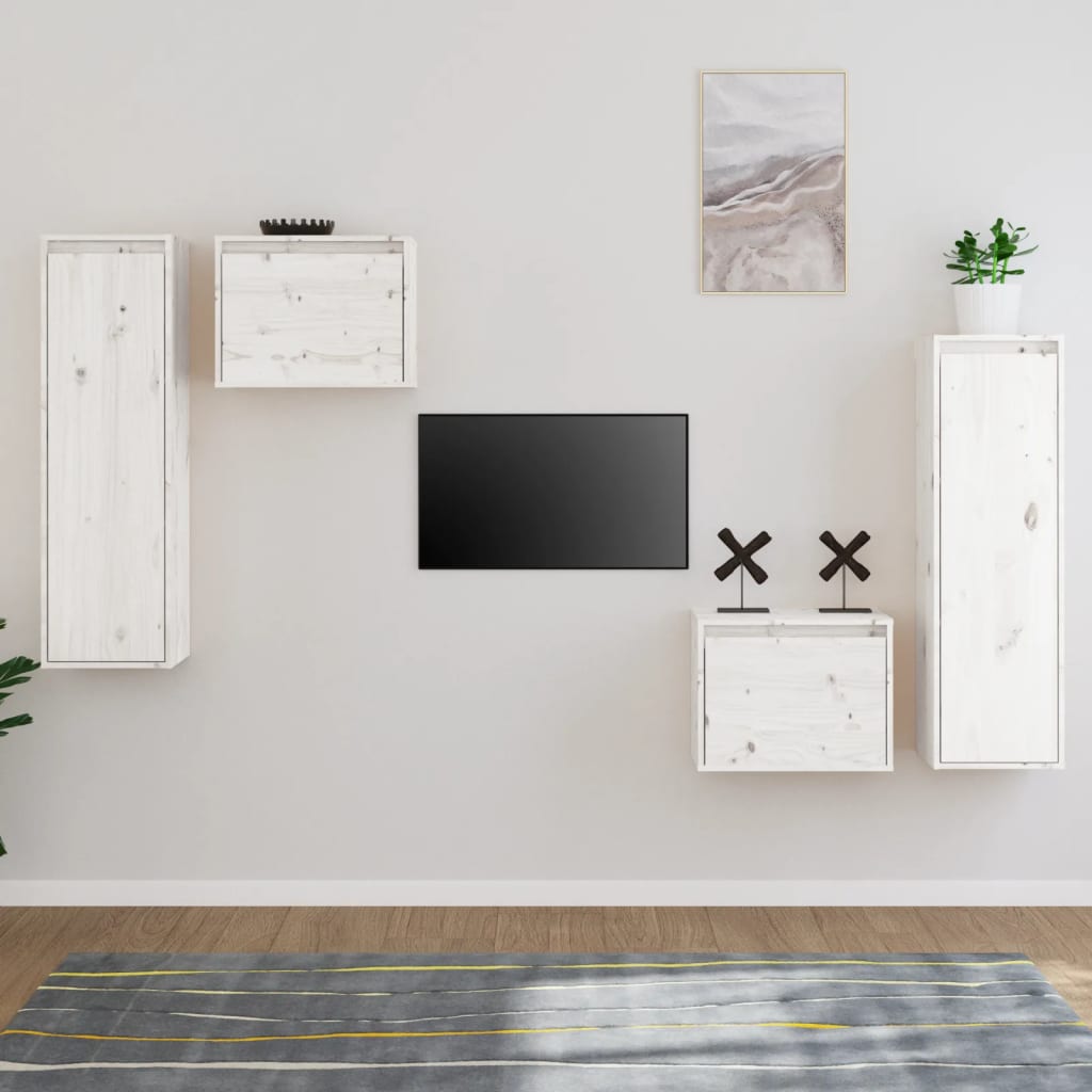 Comode Tv, 4 Buc., Lemn Masiv De Pin