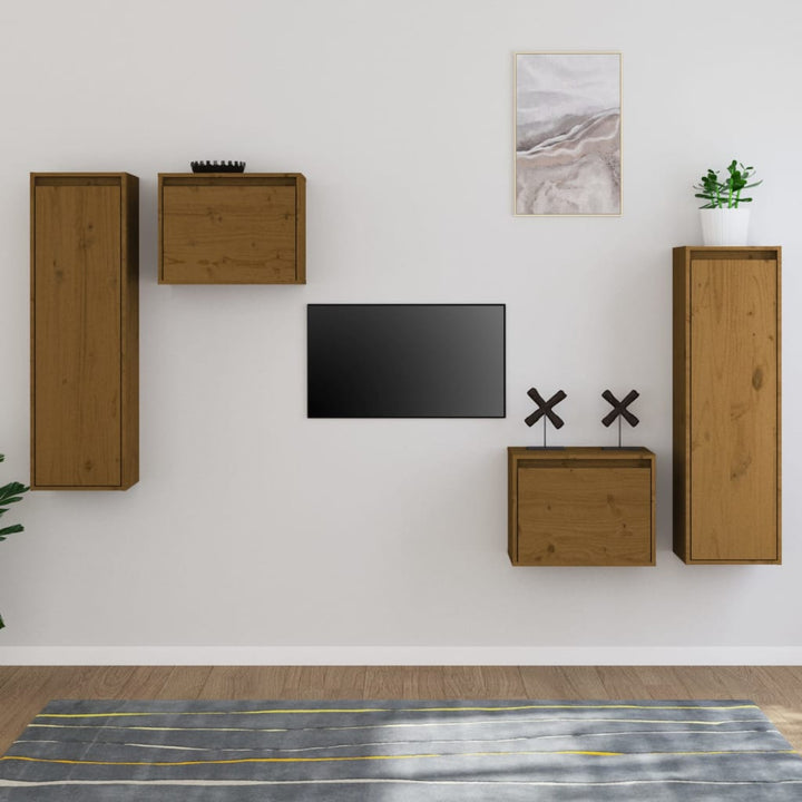 Comode Tv, 4 Buc., Lemn Masiv De Pin