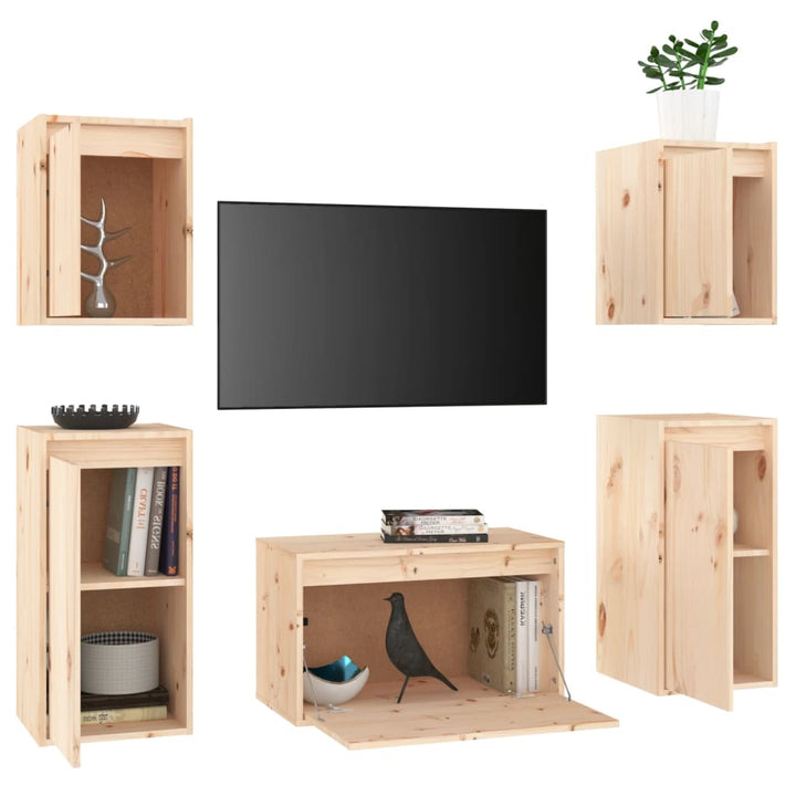 Comode Tv, 5 Buc., Lemn Masiv De Pin