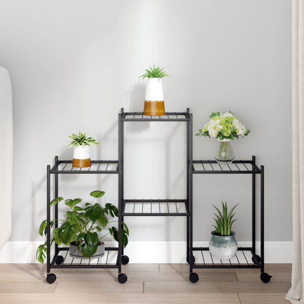 Suport Pentru Flori Cu Roți, 83X25X63,5 Cm, Negru, Fier