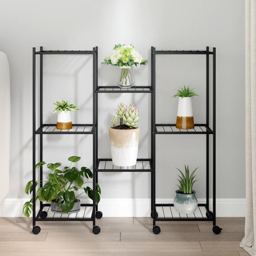 Suport Pentru Flori Cu Roți, 83X25X83,5 Cm, Negru, Fier