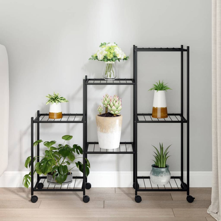 Suport Pentru Flori Cu Roți, 83X25X83,5 Cm, Negru, Fier