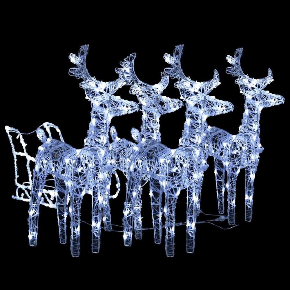 Decorațiune De Crăciun Cu Reni Și Sanie, 240 Led-Uri, Acril