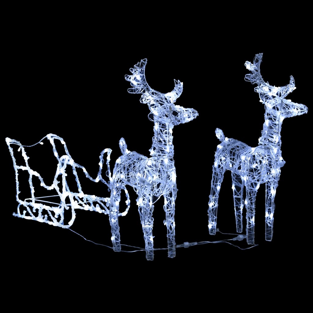 Decorațiune De Crăciun Cu Reni Și Sanie, 240 Led-Uri, Acril