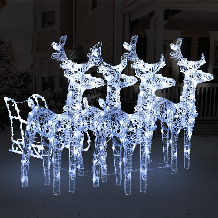 Decorațiune De Crăciun Cu Reni Și Sanie, 240 Led-Uri, Acril