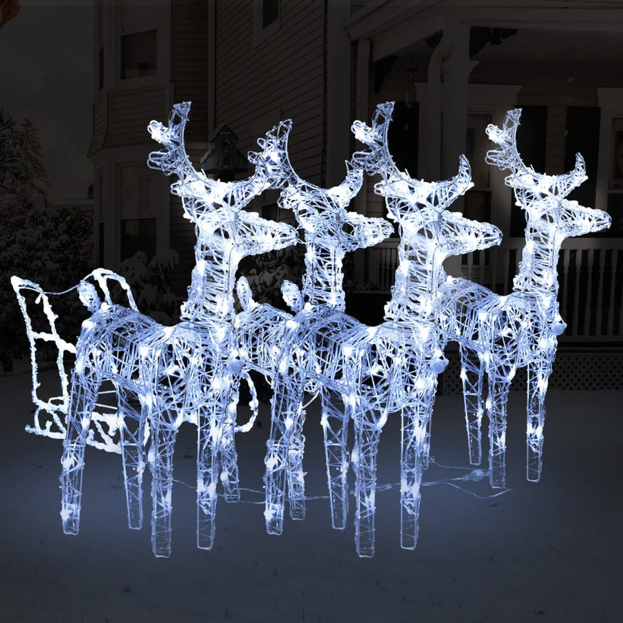 Decorațiune De Crăciun Cu Reni Și Sanie, 240 Led-Uri, Acril