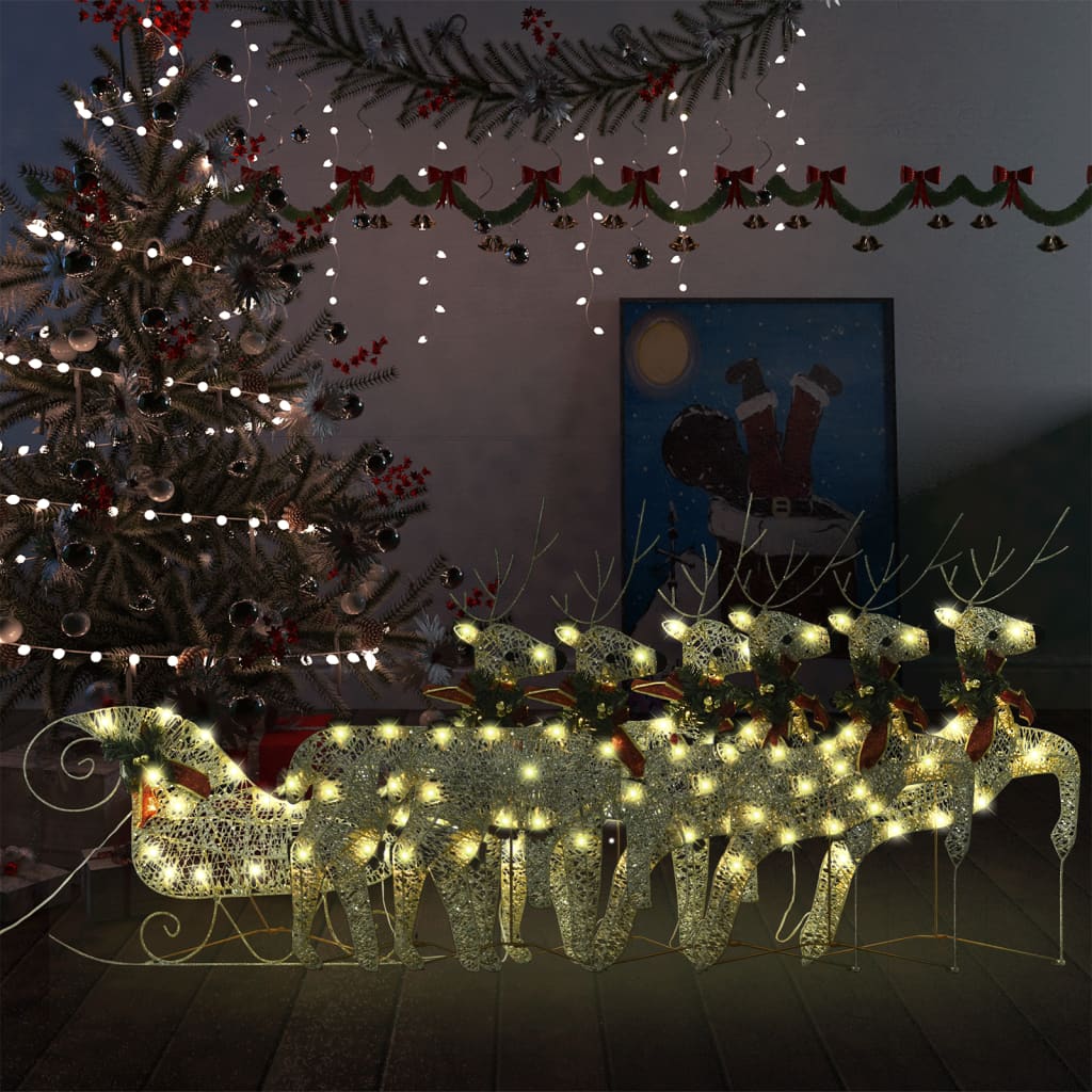 Decor De Crăciun Cu Reni Și Sanie, 60 Led-Uri Exterior
