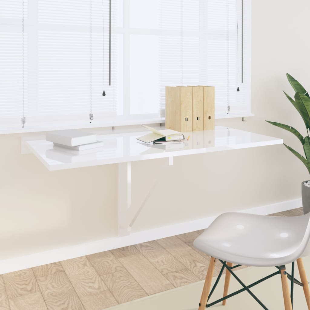 Masă Perete Pliantă Alb Extralucios 100X60X56 Cm Lemn Compozit