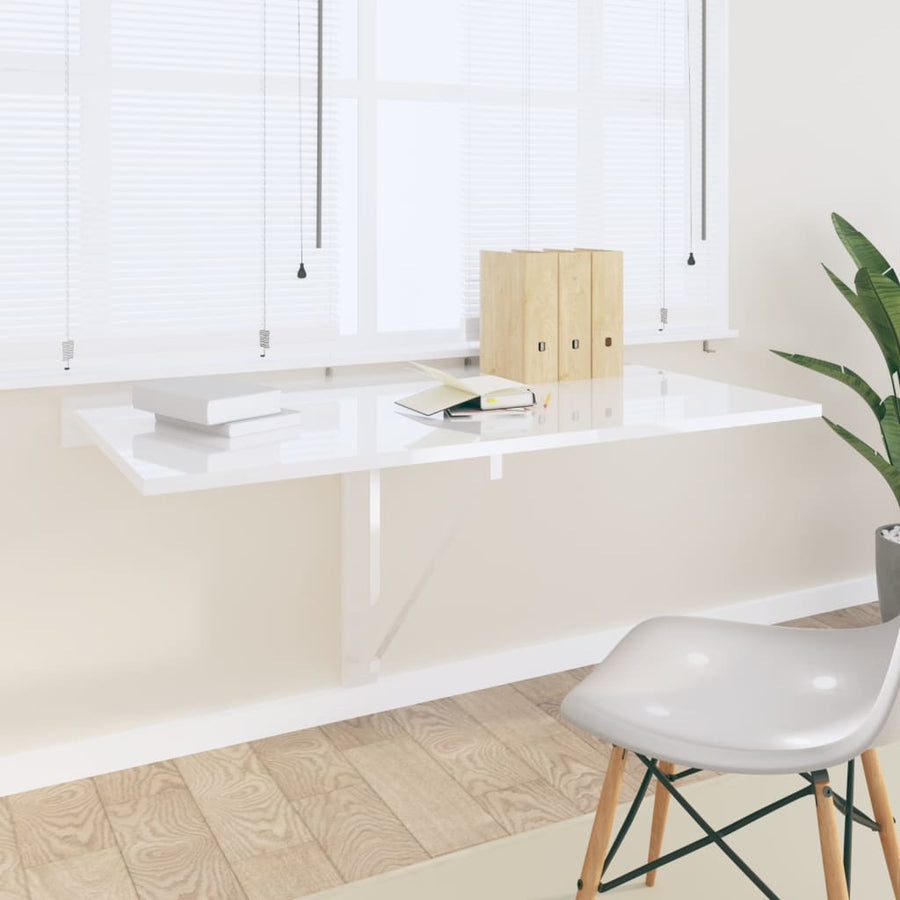 Masă Perete Pliantă Alb Extralucios 100X60X56 Cm Lemn Compozit
