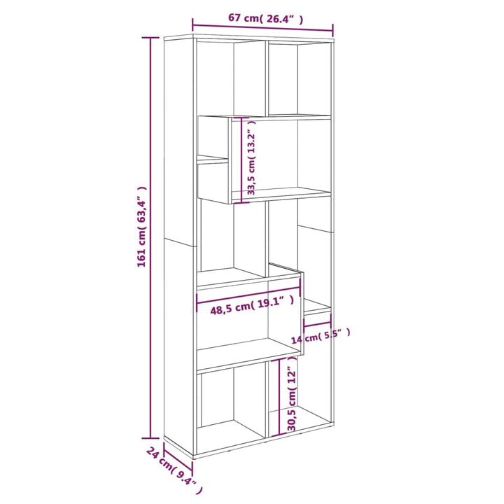 Bibliotecă, Gri Sonoma, 67X24X161 Cm, Lemn Prelucrat