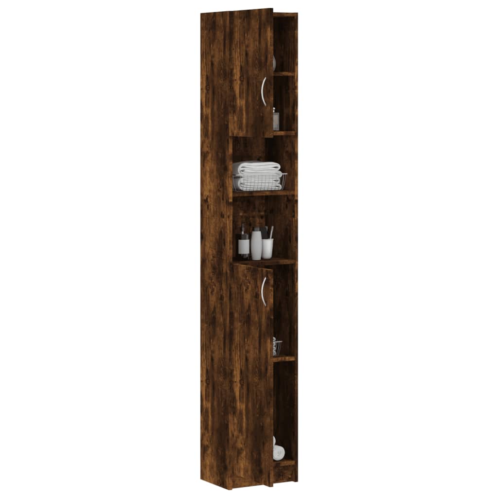 Dulap De Baie, Stejar Fumuriu, 32X25,5X190 Cm, Lemn Prelucrat