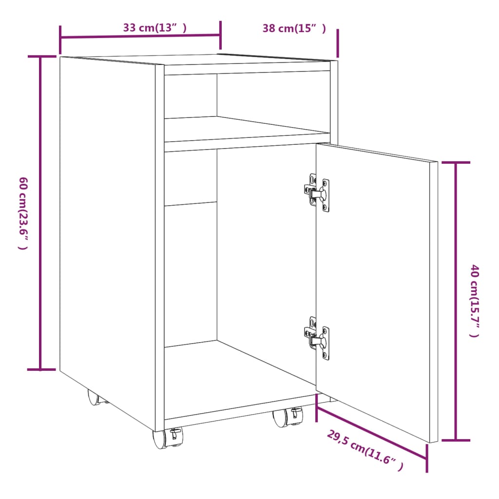 Dulap Lateral Cu Roți Gri Sonoma 33X38X60 Cm Lemn Prelucrat