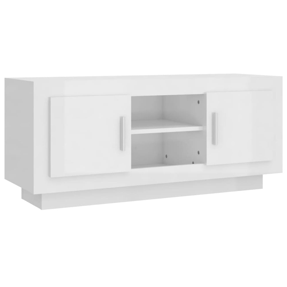 Comodă Tv, Alb Extralucios, 102X35X45 Cm, Lemn Prelucrat