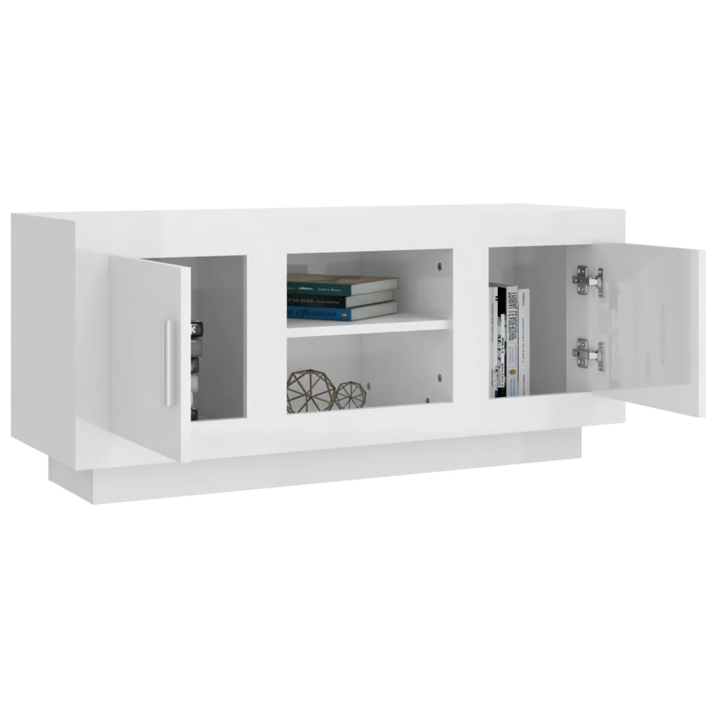 Comodă Tv, Alb Extralucios, 102X35X45 Cm, Lemn Prelucrat