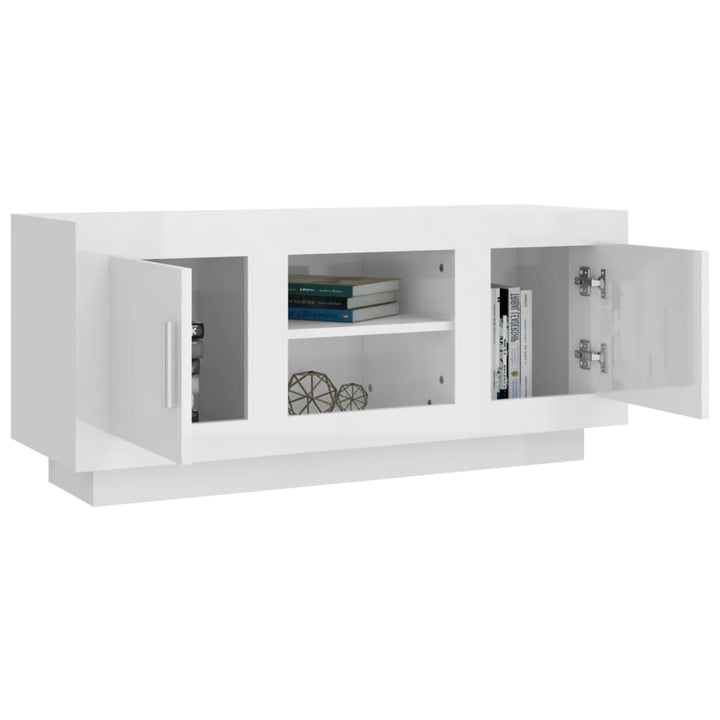 Comodă Tv, Alb Extralucios, 102X35X45 Cm, Lemn Prelucrat