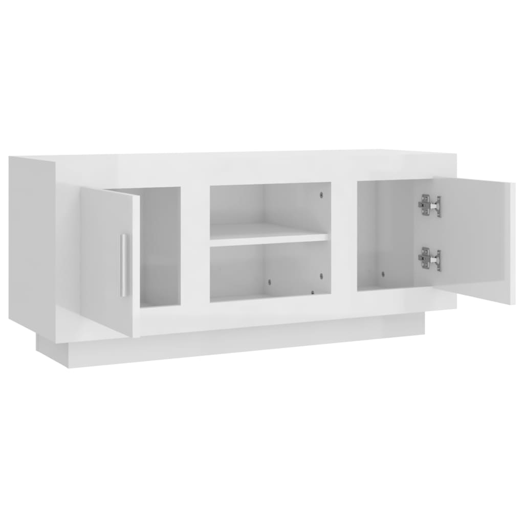 Comodă Tv, Alb Extralucios, 102X35X45 Cm, Lemn Prelucrat