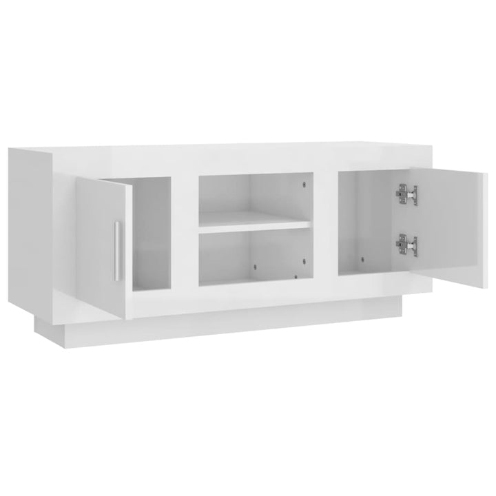 Comodă Tv, Alb Extralucios, 102X35X45 Cm, Lemn Prelucrat