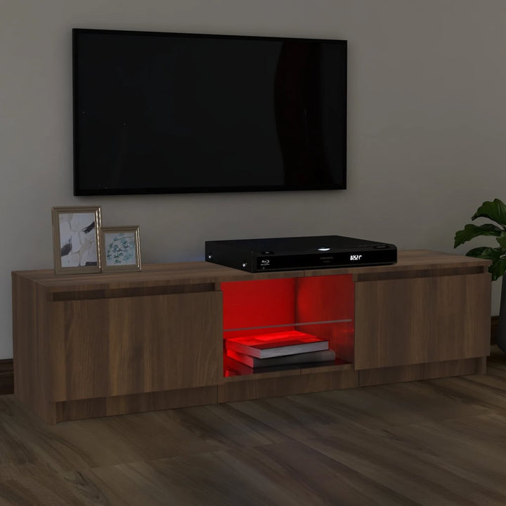 Comodă Tv Cu Lumini Led, Stejar Maro, 120X30X35,5 Cm