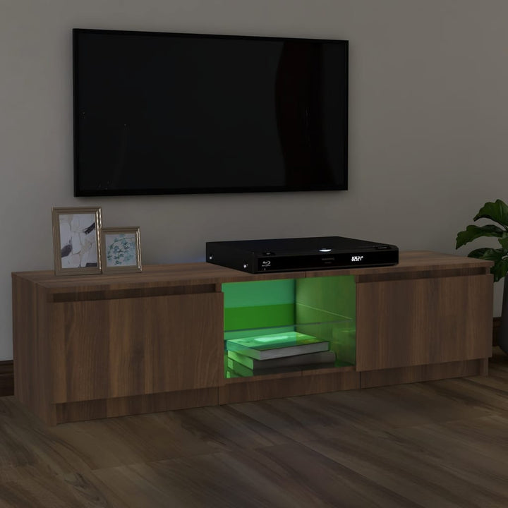 Comodă Tv Cu Lumini Led, Stejar Maro, 120X30X35,5 Cm