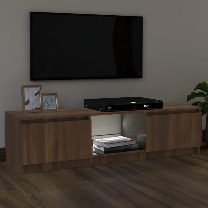 Comodă Tv Cu Lumini Led, Stejar Maro, 120X30X35,5 Cm