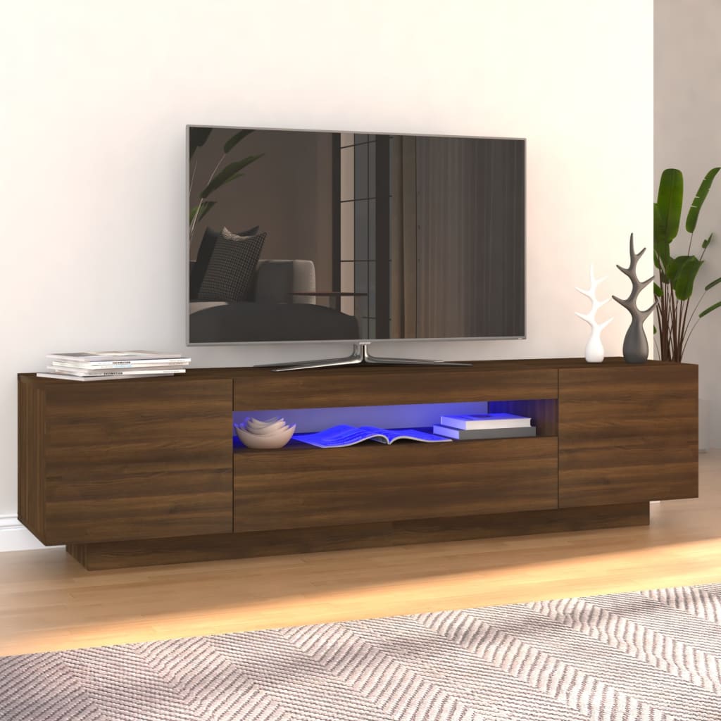 Comodă Tv Cu Lumini Led, Gri Sonoma, 160X35X40 Cm