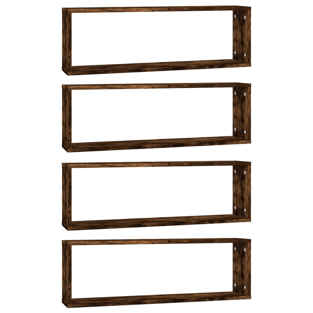 Rafturi De Perete Cub, 4 Buc. Stejar Fumuriu 80X15X26,5 Cm Lemn