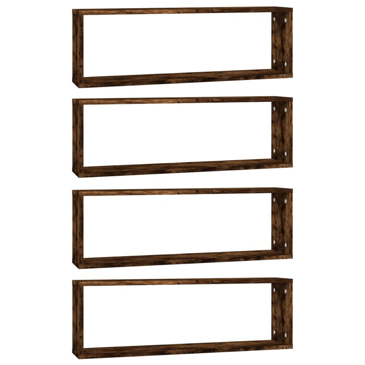 Rafturi De Perete Cub, 4 Buc. Stejar Fumuriu 80X15X26,5 Cm Lemn