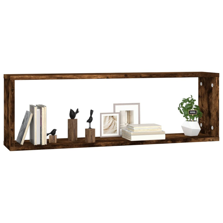 Rafturi De Perete Cub, 4 Buc. Stejar Fumuriu 80X15X26,5 Cm Lemn