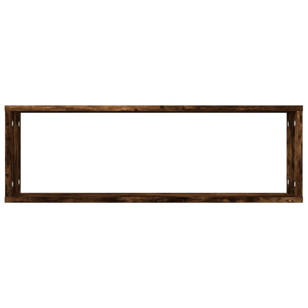 Rafturi De Perete Cub, 4 Buc. Stejar Fumuriu 80X15X26,5 Cm Lemn