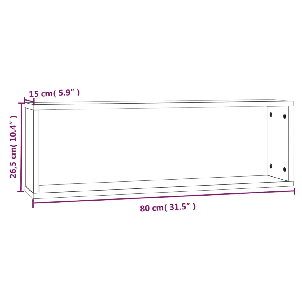 Rafturi De Perete Cub, 4 Buc. Stejar Fumuriu 80X15X26,5 Cm Lemn
