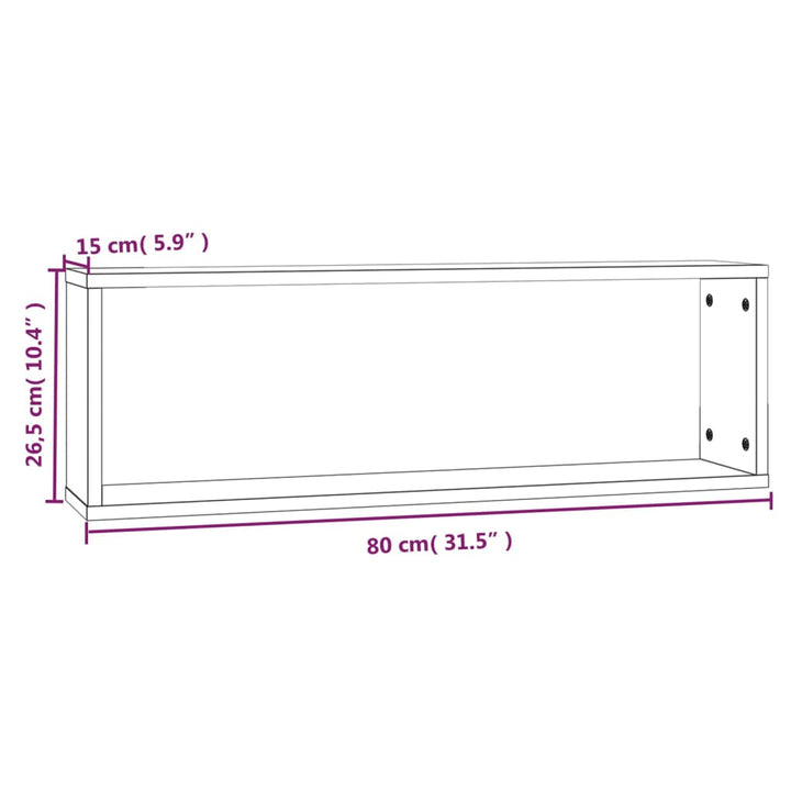 Rafturi De Perete Cub, 4 Buc. Stejar Fumuriu 80X15X26,5 Cm Lemn