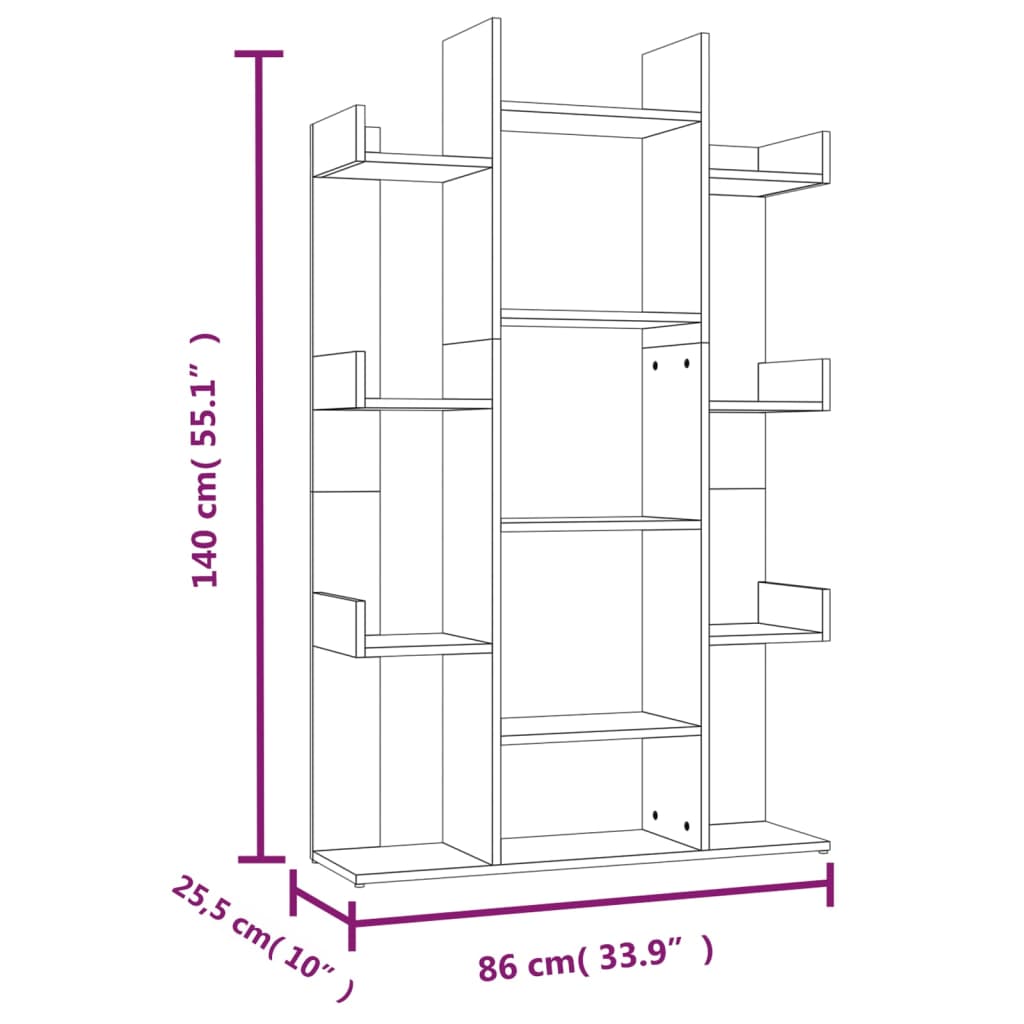 Bibliotecă, Gri Sonoma, 86X25,5X140 Cm, Lemn Prelucrat