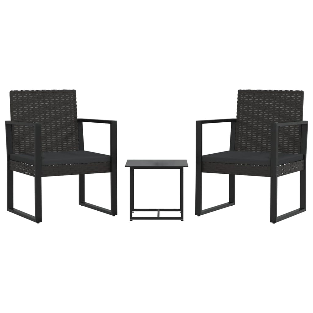 Set Mobilier De Grădină Cu Perne, 3 Piese, Negru, Poliratan